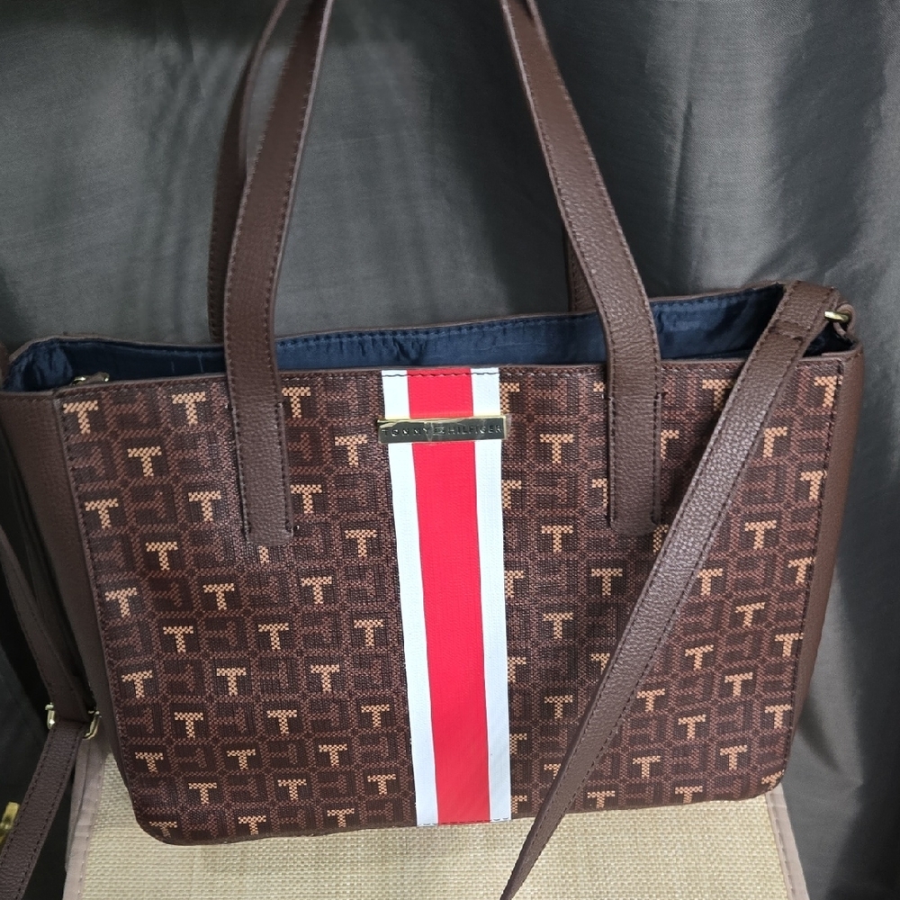 Tommy Hilfiger Brown and Red Tote Bag - Picture 7 of 10
